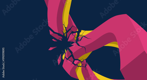 A vivid illustration depicting the dramatic rupture of an intertwined connection, symbolizing conflict, separation, or the breakdown of a relationship or partnership.