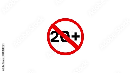 20 plus icon sign animation on dark background. Under 20 sign warning symbol. 20+ not allowed logo animation.Under 18 sign warning symbol. Over 18 only censored.