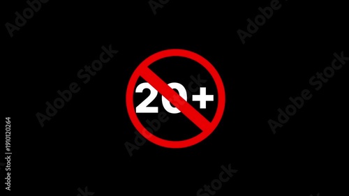 20 plus icon sign animation on dark background. Under 20 sign warning symbol. Over 20 only censored. 20+ not allowed logo animation.Under 18 sign warning symbol. Over 18 only censored.