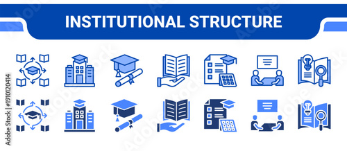 Institutional Structure Icon Collection,  featuring Faculty, Campus, Academic, Educational, Curriculum, Class, Research.
