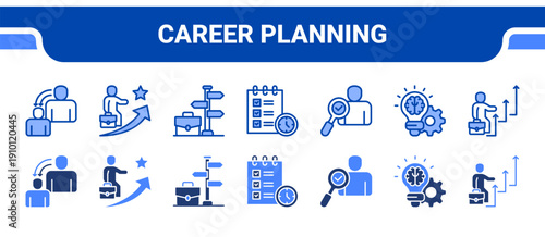 Career Planning Icon Collection,  featuring Mentorship, Career goal, Career option, Planning, Prospect, Knowledge, Career.