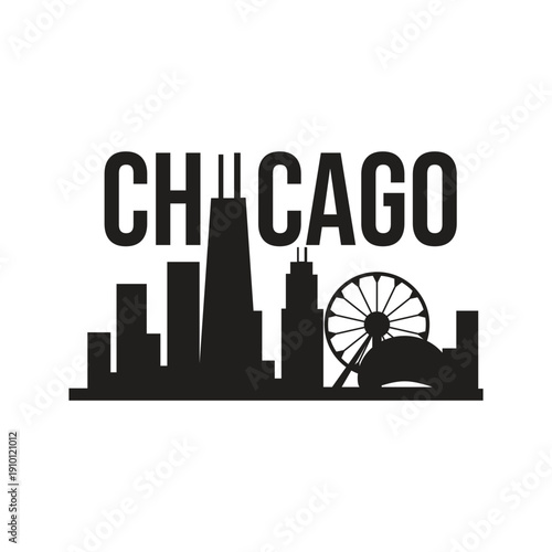 Chicago City Skyline Silhouette with Bold Typography Vector
