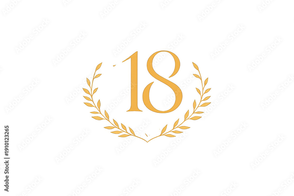 Obraz premium Golden number 18 celebrating anniversary in laurel wreath
