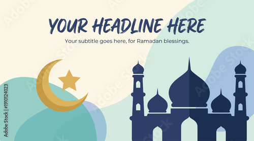 Ramadan Greeting Graphic with Mosque Crescent Moon on Template