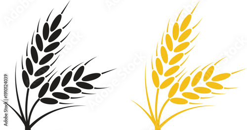 Wheat black and yellow flat icon set. Featuring grain ear spike silhouette vectors design for agriculture farming harvest bakery food logo branding graphic elements isolated on transparent background.