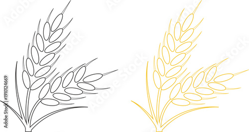 Wheat black and yellow line icon set. Featuring grain ear spike silhouette vectors design for agriculture farming harvest bakery food logo branding graphic elements isolated on transparent background.