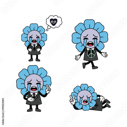 Cartoon character expressing sadness and heartbreak in various emotional states