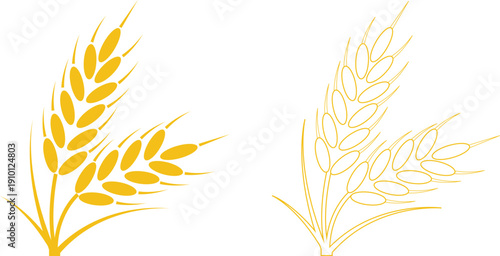 Wheat yellow flat and line icons set. Featuring grain ear spike silhouette vectors design for agriculture farming harvest bakery food logo branding graphic elements isolated on transparent background.