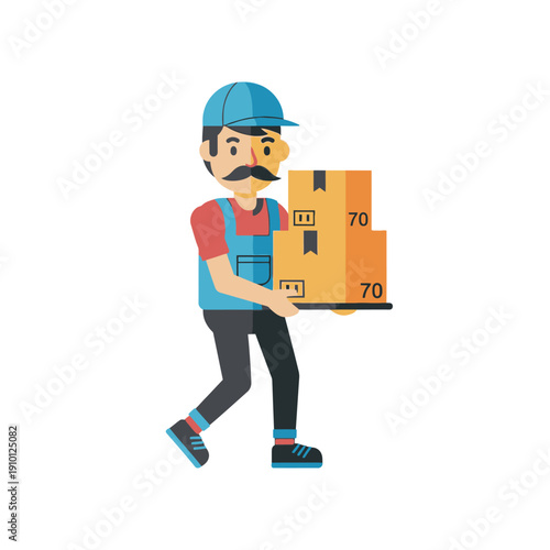 Delivery man carrying boxes, logistics and shipping service, courier with packages