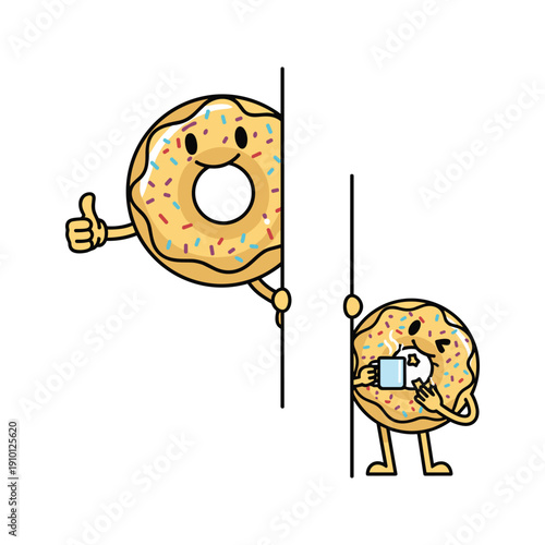 Donut characters showing approval and disapproval on white background