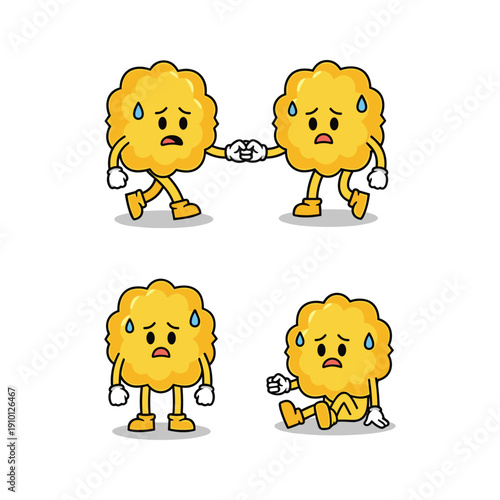 Unhappy cartoon lemons showing various emotions and distress on white background