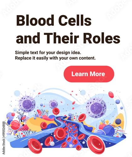 Blood cells anatomy roles medical diagram stream with red blood cells viruses microscopic infection background abstract shapes blue yellow