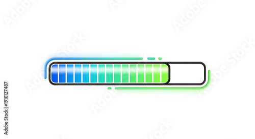 A loading bar with a gradient from blue to green showing progress on a white background design element