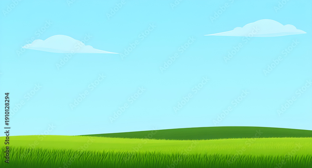 Fototapeta premium landscape, grassland, meadow, green, field, pasture, lawn, nature, scenery, countryside, rural, outdoor, horizon, plains, farmland, sky, bluesky, clouds, cloudscape, daylight, sunshine, sunny, bright,