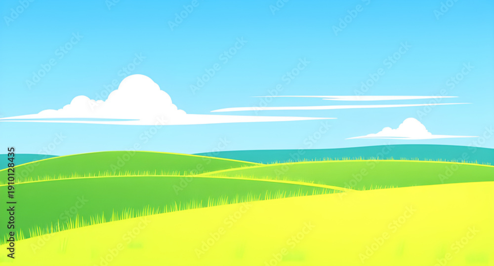 Obraz premium nature, meadow, grassland, green, field, pasture, lawn, landscape, scenery, countryside, rural, outdoor, horizon, plains, farmland, sky, bluesky, clouds, cloudscape, daylight, sunshine, sunny, bright,