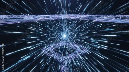 Digital circuit board transforms into a futuristic light speed tunnel