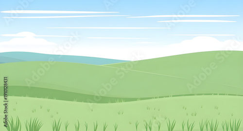 nature, meadow, grassland, green, field, pasture, lawn, landscape, scenery, countryside, rural, outdoor, horizon, plains, farmland, sky, bluesky, clouds, cloudscape, daylight, sunshine, sunny, bright,