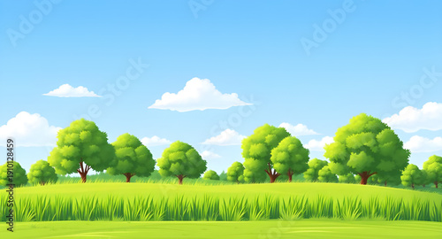 landscape, nature, field, grass, green, meadow, pasture, plain, countryside, rural, outdoor, scenery, horizon, farmland, sky, blue, clouds, cloudscape, daylight, sunlight, sunny, bright, fresh, calm, 