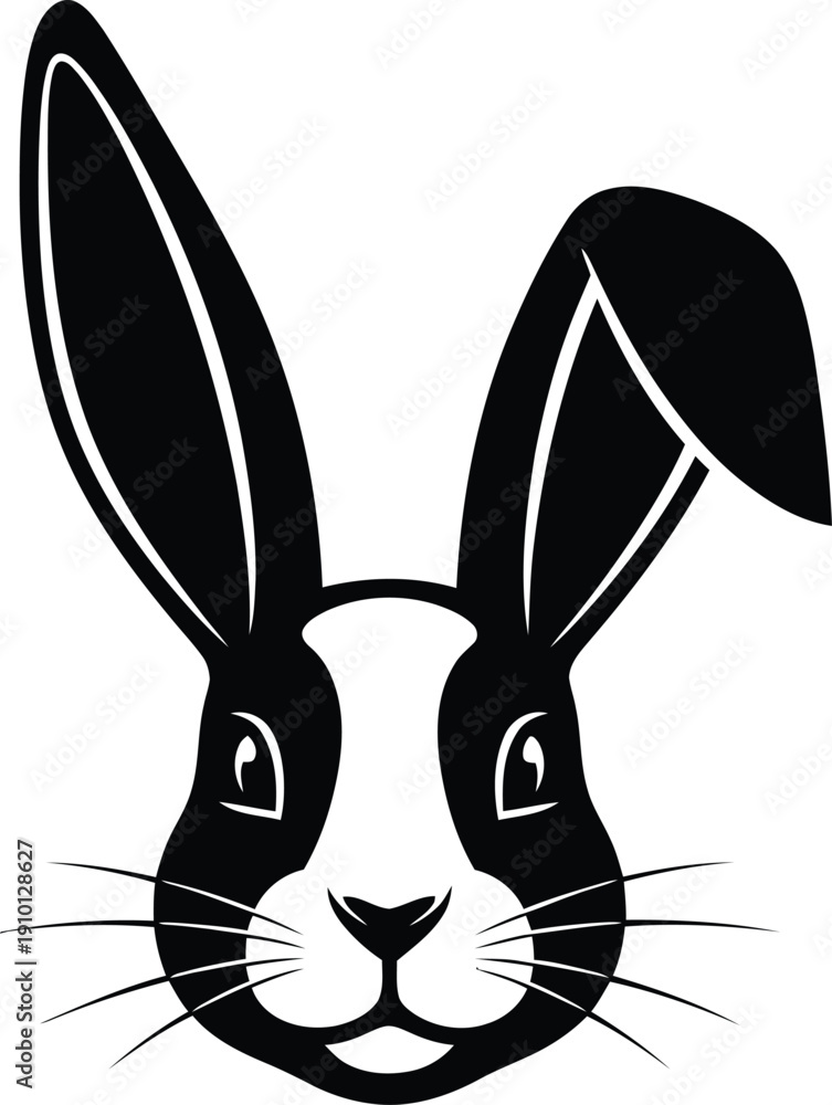 Fototapeta premium Rabbit Head Silhouette Isolated on White Background