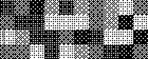 Pixelated bitmap pattern texture. Black checkered dither wallpaper. Abstract 8 bit screen pattern. Arcade video game background. Retro pixel art backdrop. Vector glitch distorted raster effect overlay