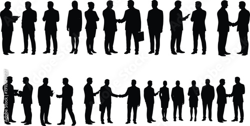 Business people silhouettes, professional interaction, corporate teamwork, leadership communication