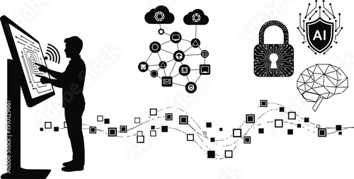 Man Interacting with AI Technology on Computer Screen