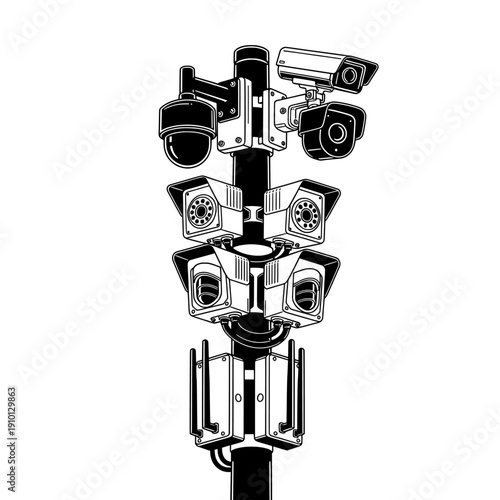 Surveillance Array: A comprehensive array of security cameras meticulously monitors a strategic location, embodying the concept of constant vigilance and protection.