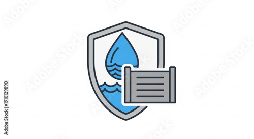 Water protection and security concept with shield and document