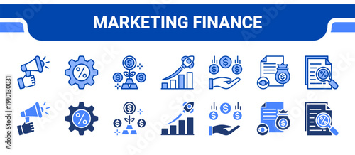 Marketing Finance Icon Collection,  featuring Marketing, Percentage, Return On Investment, Boost, Income, Financial, Evaluating.