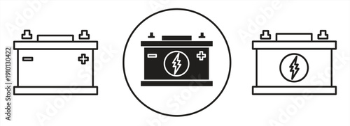 Car battery icon collection. Car battery symbol on a white background. Isolated energy power accumulator. EPS10 on a white background, vector illustration.