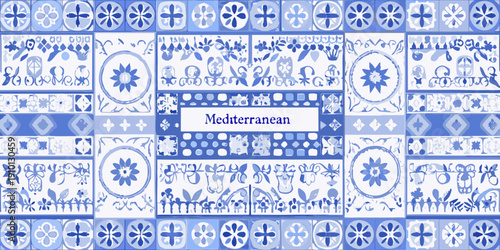 A collection of blue and white mediterranean style ceramic tiles