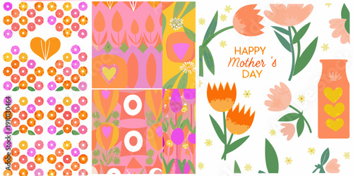 A colorful patchwork collage celebrating mother s day with floral and heart motifs