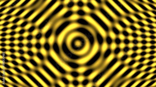 Vibrant Yellow and Black Optical Illusion Pattern with Concentric Circles.