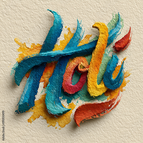 Vibrant Holi calligraphy lettering on an isolated background - ai generative