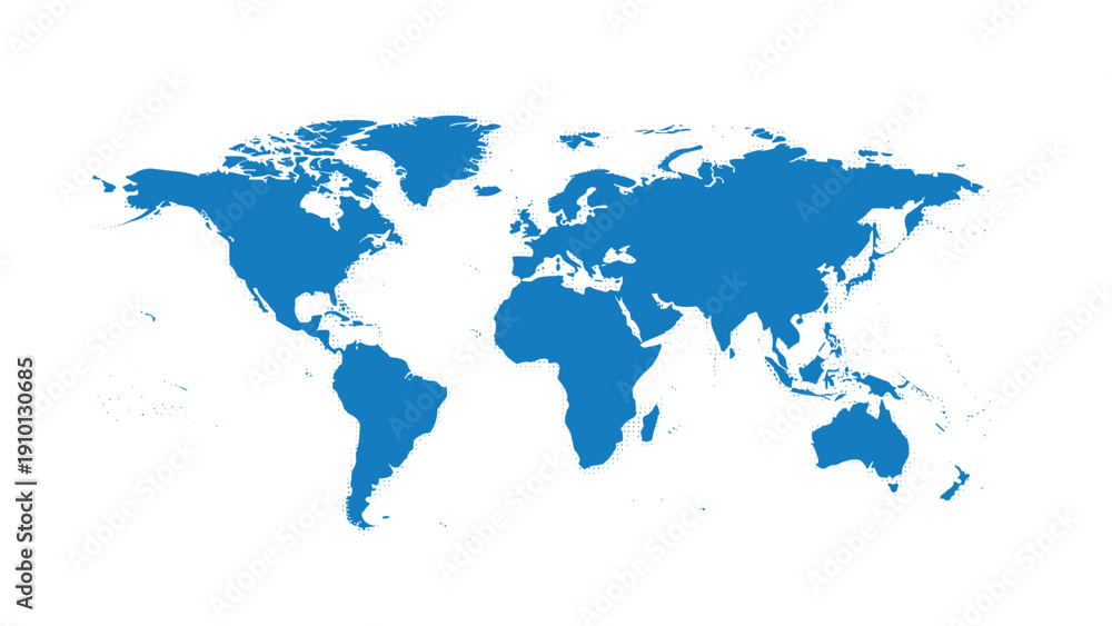 Obraz premium Simple blue silhouette of a world map depicting all continents isolated on a clean white background for global business and travel concepts.