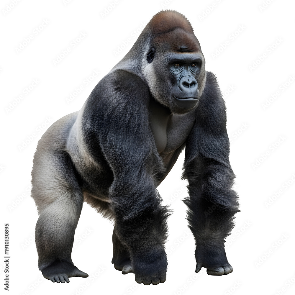 Fototapeta premium A large male gorilla standing isolated on transparent background