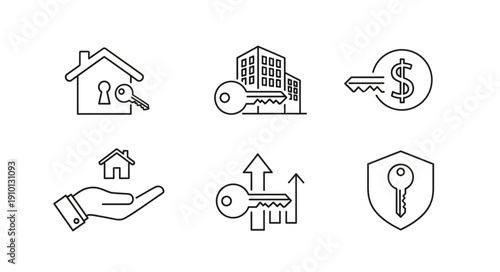 Real Estate Icons Representing Property Investment and Security.