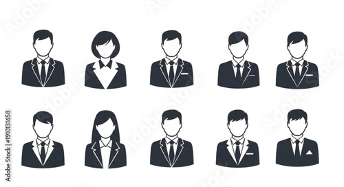 Collection of Business People Icons in Suits and Ties.