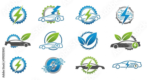 Electric Car Logos and Icons Collection.