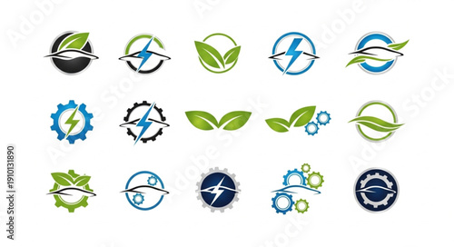 Collection of eco friendly energy and technology logos.