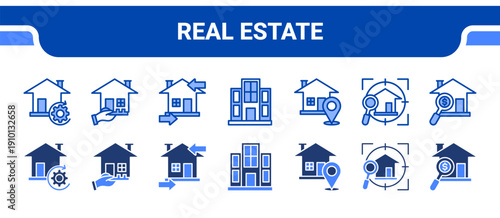 Real Estate Icon Collection,  featuring Property, Ownership, Rental, Apartments, Address, Inspection, Appraisal.