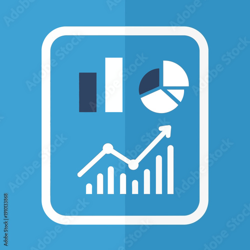 Illustration of data analytics with bar chart, pie chart, and upward trend graph.