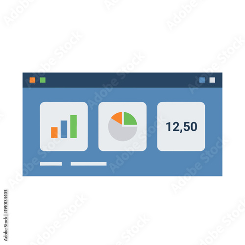Digital dashboard displaying charts, graphs, and numerical data.