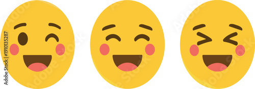 Cute smiling emoji faces collection with happy laughing wink expressions colorful cartoon emoticon icons vector illustration set