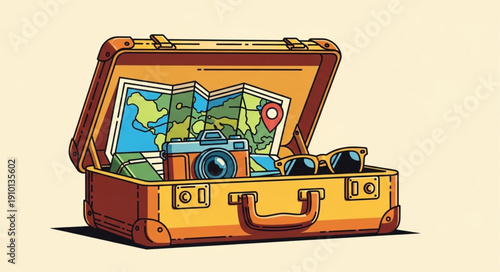 suitcase with travel and vacation