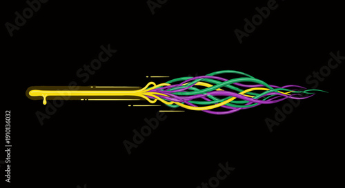 Abstract digital illustration of a glowing yellow source branching into colorful wavy lines, symbolizing data, communication, and modern technology.