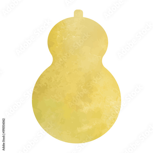 金色のひょうたんのイラスト素材　ベクター　シルエット　フレーム　アイコン　縦　水彩　手描き　ゴールド　和風　和