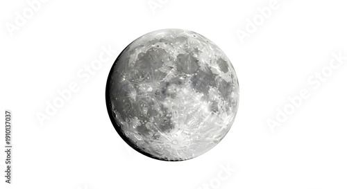 Detailed Image of the Full Moon on White