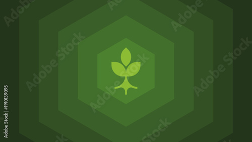 Green leaf logo on hexagonal background for eco friendly brand. Eco friendly brand logo with green leaf on hexagonal background