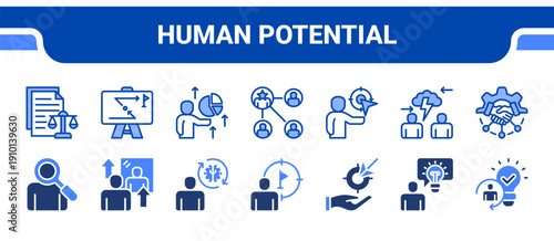Human Potential Icon Collection,  featuring Human evolution, Mindset, Personal development, Self improvement, Self growth, Insight, Innovation.